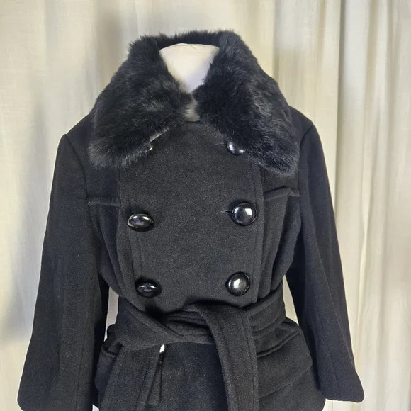 Bebe Wool With Fur Trim Crop 3/4 Length Sleeve Jacket Large - Picture 3 of 8